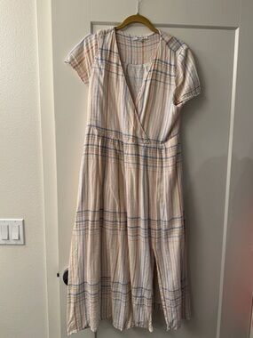 Madewell Linen-blend Clara Midi Dress in Plaid Size M